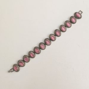 Silver-Tone Metal and Pink Cabochon Bracelet